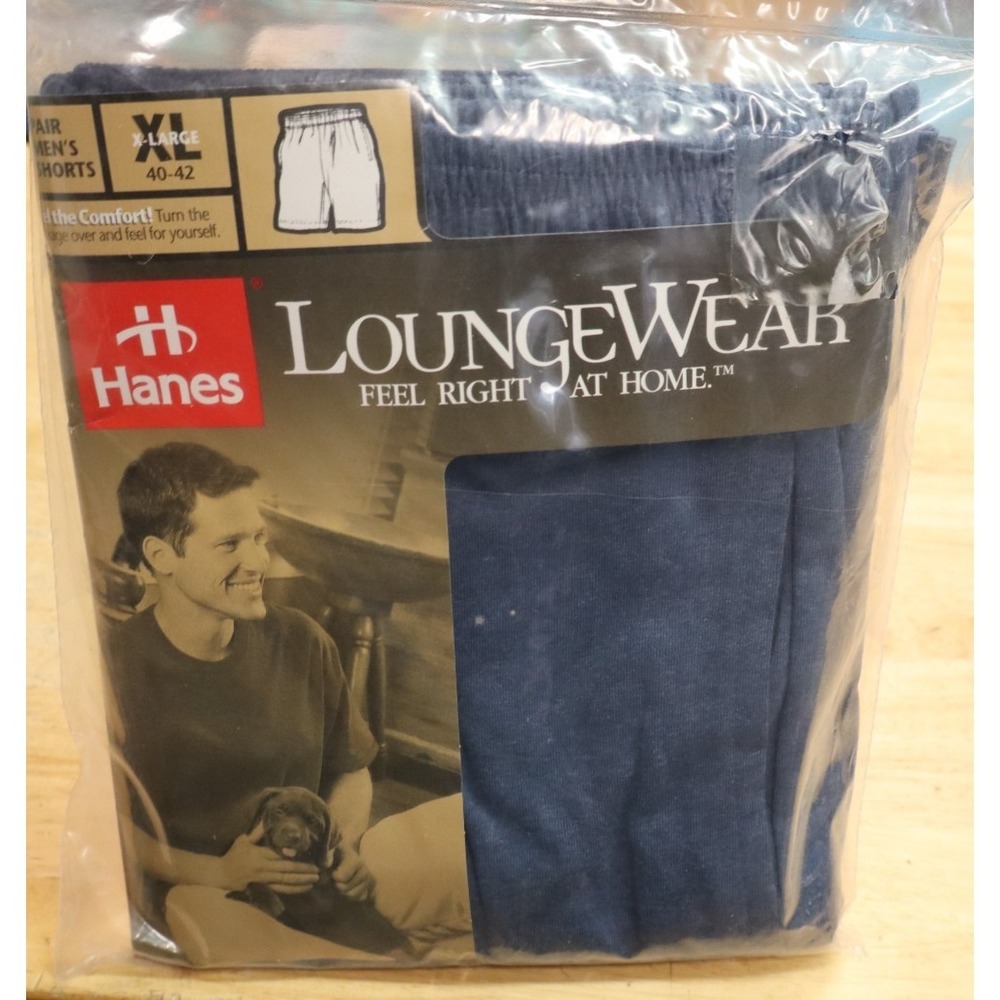 Vintage Hanes Men's Lounge Shorts Blue Size XL 1998 Deadstock